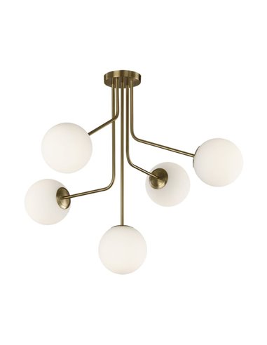 Plafonnier Suspension PARMA 5 Lumières Vieil Or ou Noir Mat/Opale, 5x15W (LED E27 max. Ø45 mm)