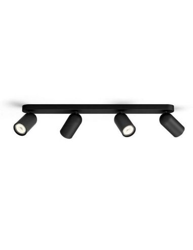 Barrette de 4 Spots Plafond/Mur Orientables PONGEE Noir | LéonLeds