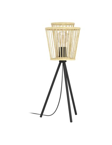 Lampe de table en bois HYKEHAM pieds en acier noir E27 Ø 38cm