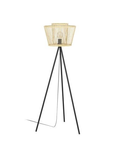 Lampadaire en bois HYKEHAM pieds en acier noir E27 Ø 38cm