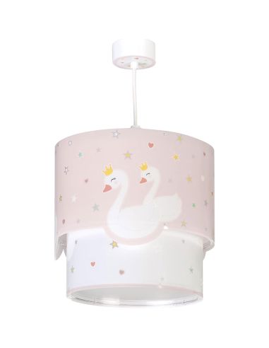 Candeeiro suspenso infantil Sweet Love Pink, com cisnes