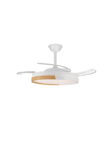 Ventilateur de Plafond LED Pales Rétractables ECORO Blanc/Bois 45W 4400Lm CCT