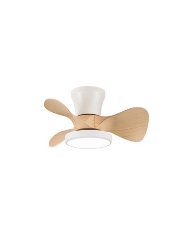 Petit Ventilateur de Plafond LED MOLL Blanc+Bois 20W 1900Lm 3 CTT Dim