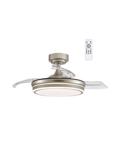 Ventilateur de Plafond LED à pales repliables MOSS Mini Nickel 46W 5520Lm CCT Dim