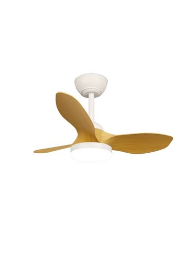 Ventilateur de Plafond LED STEL Mini S Blanc+Bois pour petites pièces 20W 1900Lm CCT Dim