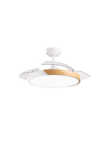 Ventilador de teto LED TAORO com lâminas retráteis Branco e madeira 72W 7920Lm CCT