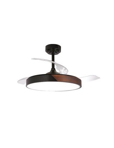 Ventilador de teto LED TAORO com lâminas retráteis Preto e madeira 72W 7920Lm CCT