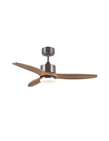 Ventilateur de plafond LED TERRE Nickel avec pales en bois naturel 18W CCT