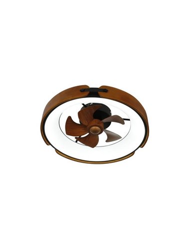 Ventilador Plafón LED cirular TIVOLI 50W 5200Lm con aspas integradas efecto madera, marrón CCT Dim