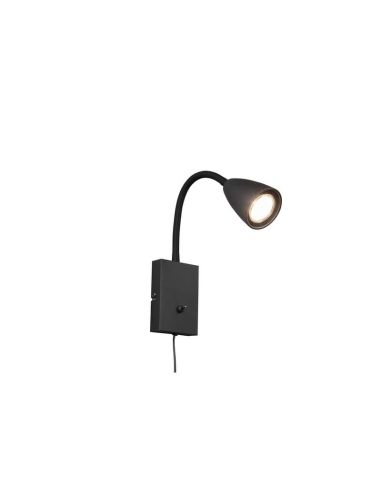 Aplique Pared Brazo Lector Interruptor Integrado WANDA Negro | LeonLeds