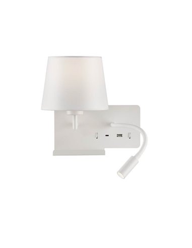 Aplique Dormitorio Izquierda HOLD con Dos interruptores y base para el móvil, LED Orientable, Con USB, CON USBC, Blanco texturad