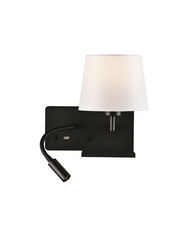 HOLD Aplique de parede direito para quarto com dois interruptores e base móvel, LED ajustável, com USB, COM USBC, preto texturiz