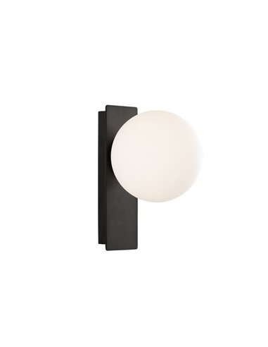 Aplique de pared interior LED KIN Negro/Níquel con tulipa redonda Opal, LED 8W 2700K 370lm