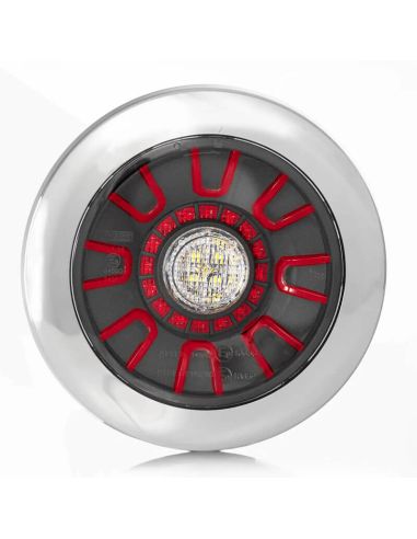 Luz traseira LED cromada embutida 3 funções FT-314 Posição LED cromada, neblina e ré R1 F1 2A