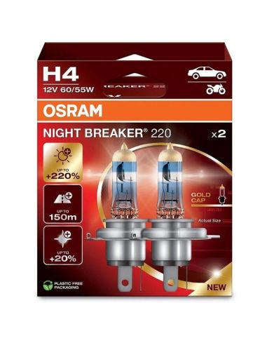 Pacote de 2 lâmpadas H4 Night Breaker 220 + 220% 64193NB200-HCB Caixa de papelão Osram | LeonLeds