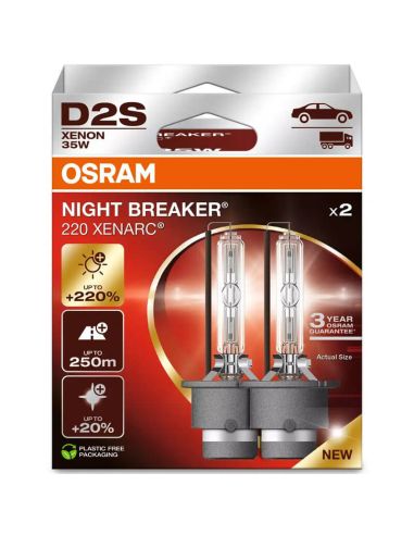 Bombilla D2S potente Night Breaker 220 Xenarc Pack 2 Unds. +220% 66240XN2-2HB Osram