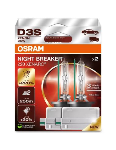 Bombilla D3S muy potente Night Breaker 220 Xenarc Pack 2 Unds. +220% 66340XN2-2HB Osram