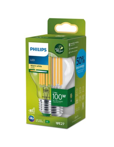 Ampoule LED 100W - 7,3W Ultra Efficace A60 Filament E27 Étiquette Énergétique Classe A | LéonLeds