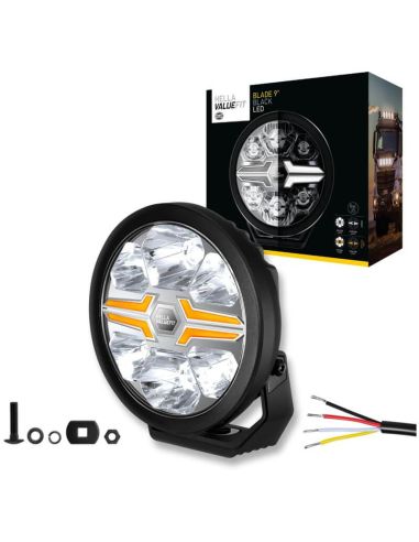 Faro LED 9" Homologado Blade 9" Negro - Luz de Posición Blanca y Ámbar, Largo Alcance R10, R149, R148 1FJ 357 199-061 Hella