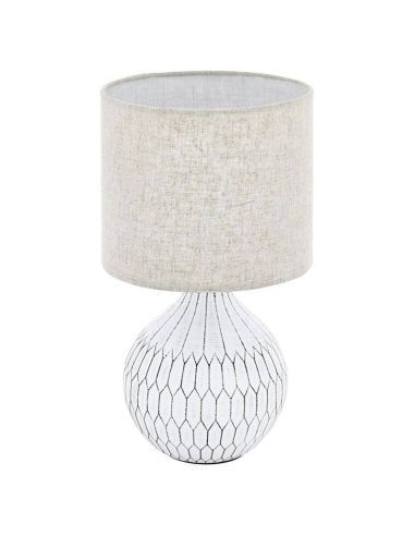 Candeeiro de mesa BELLARIVA 3 | Têxtil Cerâmico Branco / Linho Castanho Claro 36Cm