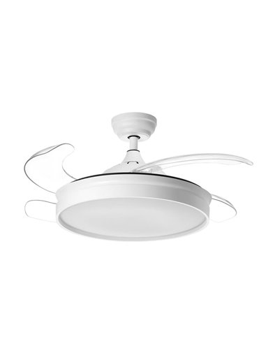 Ventilador de teto BLANES Branco LED Ø107 DC 32W 4A 36W CCT+RC+dim com lâminas retráteis