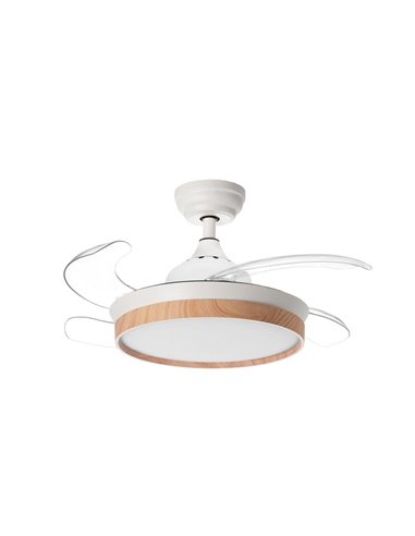 BLANES XS blanc+bois ventilateur de plafond LED Ø915mm DC22W LED 24W CCT+RC+dim avec pales rétractables