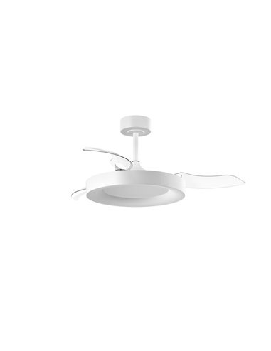 Ventilateur de plafond LED 50W CCT+RC+DIM LISBOA à pales rétractables, blanc Ø1065mm DC 30W 3A