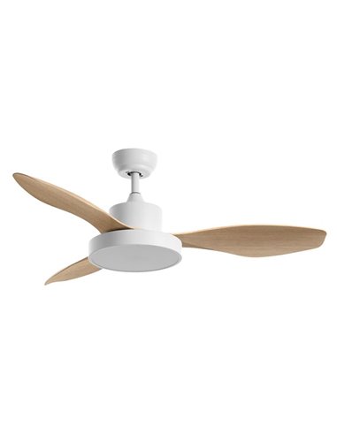 Ventilateur de Plafond LED 36W RIGA blanc et pales en bois Ø120 DC 32W CCT 3K-6K Dimable 3 Pales