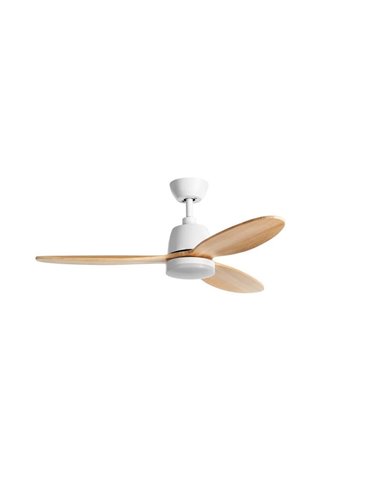 Ventilateur de plafond LED 24W CCT SYDNEY blanc avec pales en bois naturel Ø119 DC 24W