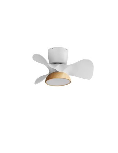 Petit ventilateur de plafond LED VIENA blanc et bois Ø56 DC 26W LED 24W CCT Dimable avec commande intelligente "TUYA"