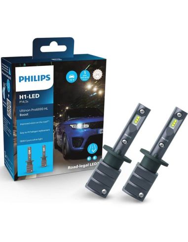 Bombillas LED H1 Philips Ultinon Pro6000 Boost HL - Máxima Visibilidad y Rendimiento +300% 11258U60BX2 Caja