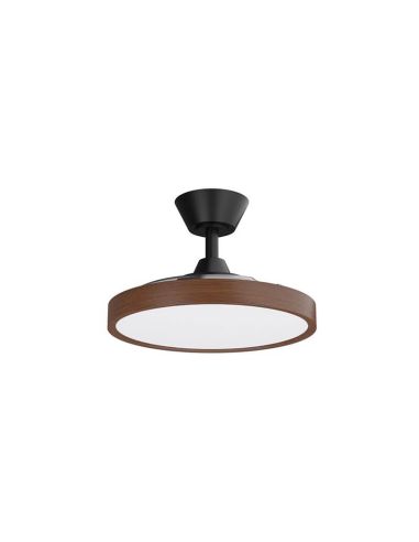 Ventilador de teto em nogueira com lâminas retráteis BOMBAY S STYLE com luz LED regulável, nogueira marrom e sulion preto