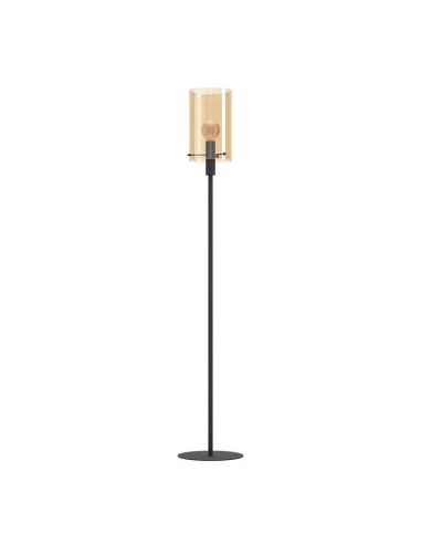 Lampadaire POLVERARA en acier noir et verre ambré - Moderne et élégant pour salon, chambre et salle à manger 39542