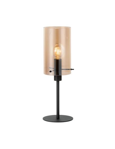 Lampe de table POLVERARA en verre ambré et base en métal noir - Moderne et élégante pour le salon 39541