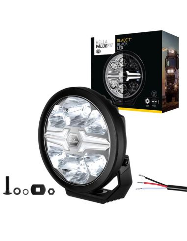 Faro LED 7" Homologado Blade Negro - Luz de Posición Blanca y Largo Alcance R10, R149, R148, 25 Puntos 1FJ 357 198-041 Hella