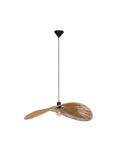 Lampe à Suspension Design Naturel avec Abat-Jour en Fibre Naturelle et Structure en Acier Noir - Abat-jour Pamela 56Cm