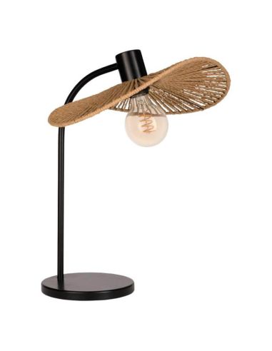 Lampe de Table SIRUELA en Acier Noir avec Abat-Jour en Papier Naturel - Compatible E27 31965 Eglo