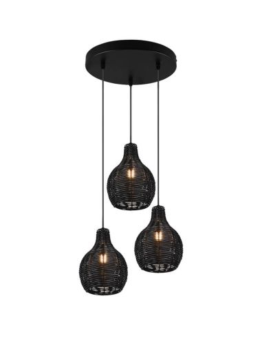 Luminária de teto suspensa de rattan preto 3 luzes ajustável R31293302 | LeonLeds