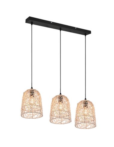 Lámpara de techo colgante rattan natural Lovis 3 Luces E27 40W R31143036