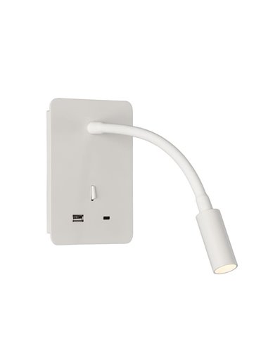 Lecteur d'applique murale LED SENDA 3W 3000K 285lm blanc texturé, orientable, avec interrupteur, avec USB et USBC