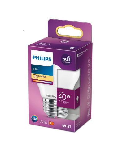 Ampoule LED sphérique Philips E27 4,3W remplacement 40W G45 -Matte Sphérique-