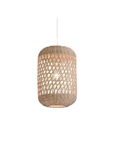 Candeeiro suspenso VIVIAN em rattan natural com kit branco texturizado, LED E27 15W (não incl.)