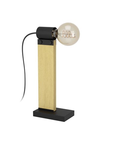 Lampe de table vintage en bois de café et acier, BAILRIGG E27 H330mm