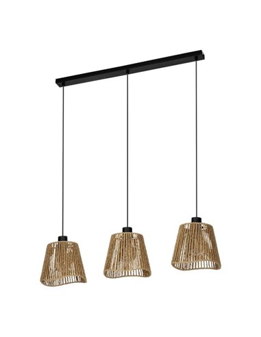 LAVISTER Suspension 3 Lumières avec abat-jour en papier naturel et acier noir