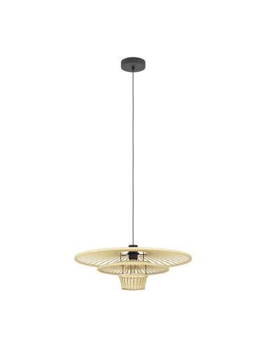 Lampe à suspension LYDNEY avec abat-jour en bambou naturel et finition noire, E27