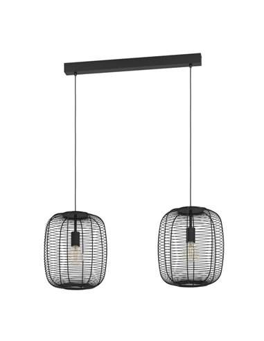 Lampe à suspension industrielle avec 2 abat-jour en fil métallique noir RINROE, 2XE27