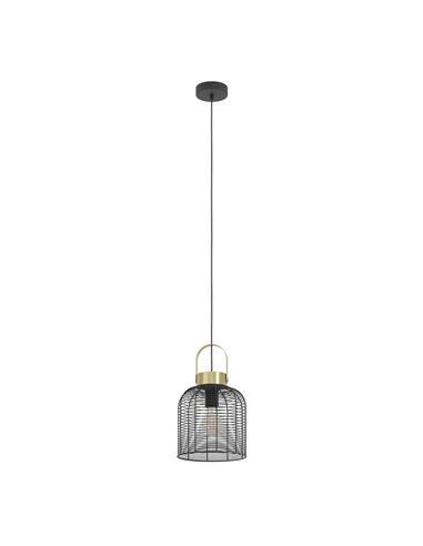 Candeeiro suspenso industrial ROUNDHAM metal preto e latão Ø220mm, E27