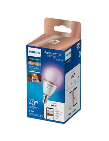 Bombilla LED inteligente E14 esférica RGB con Wiz, Wi-Fi y Bluetooth Regulable E14 Philips Smart