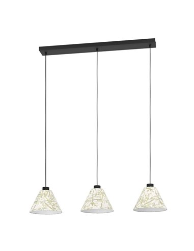 OXPARK Triple Suspension avec Feuilles de Bambou et Abat-Jour Naturels, 3XE27