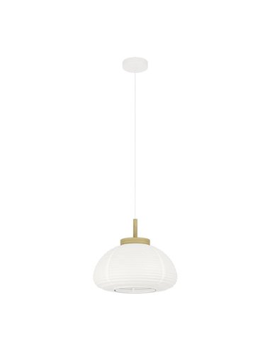 Candeeiro suspenso SUMMERHILL com abajur de papel branco e detalhes em madeira Ø40cm, E27